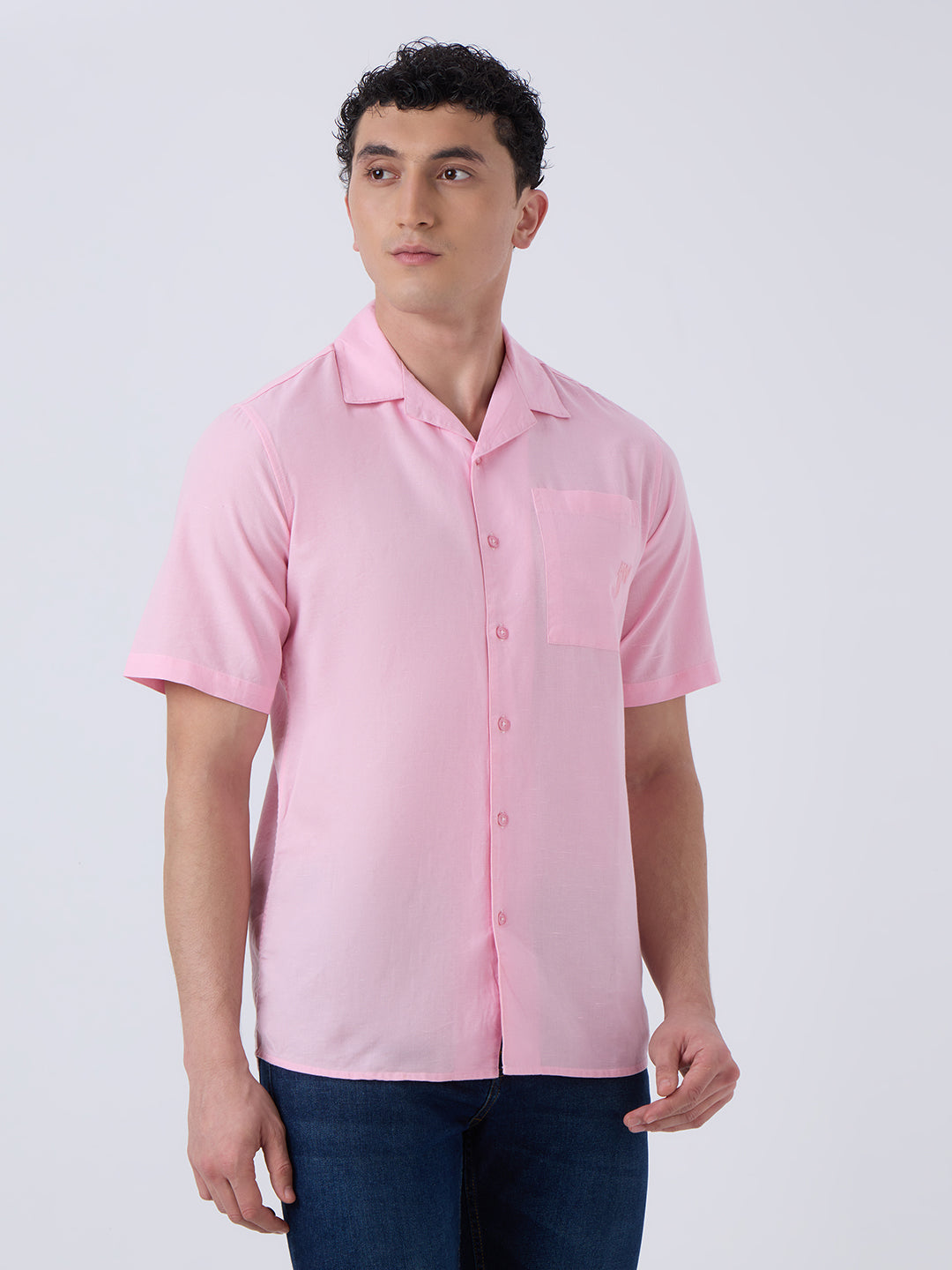Santorini Half-Sleeves Linen Shirt- Pink