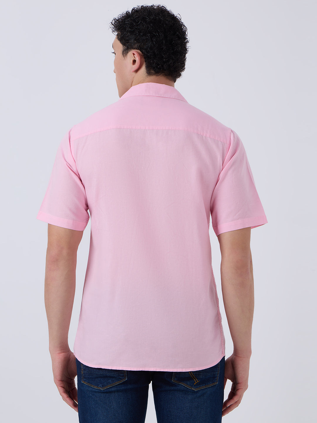 Santorini Half-Sleeves Linen Shirt- Pink