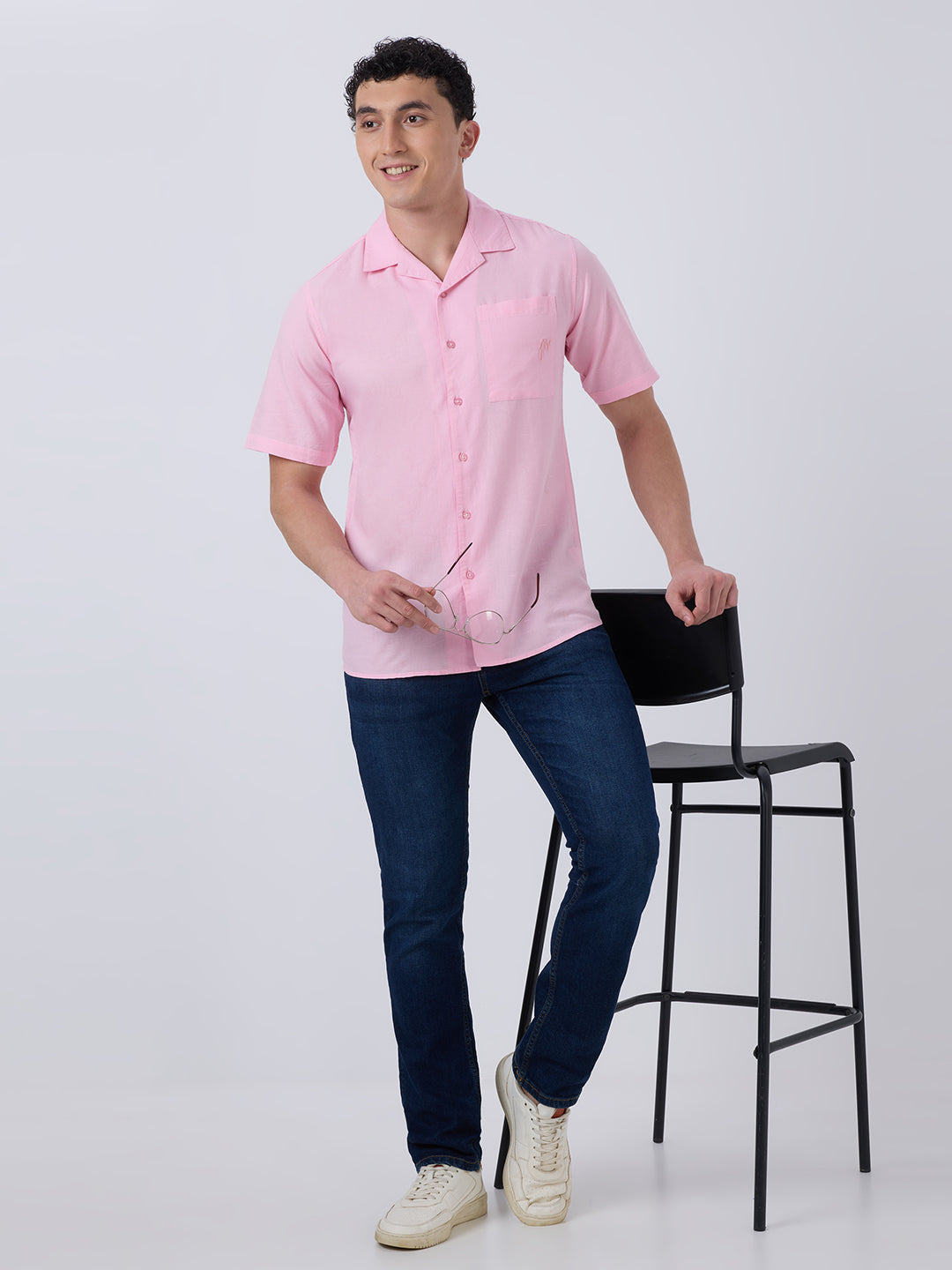 Santorini Half-Sleeves Linen Shirt- Pink