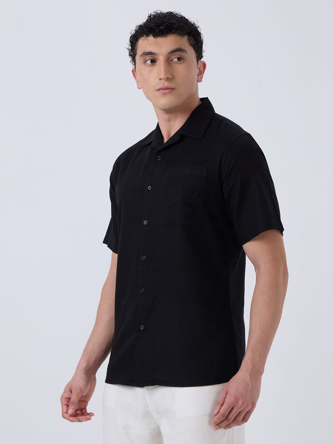 Santorini Half-Sleeves Linen Shirt - Black