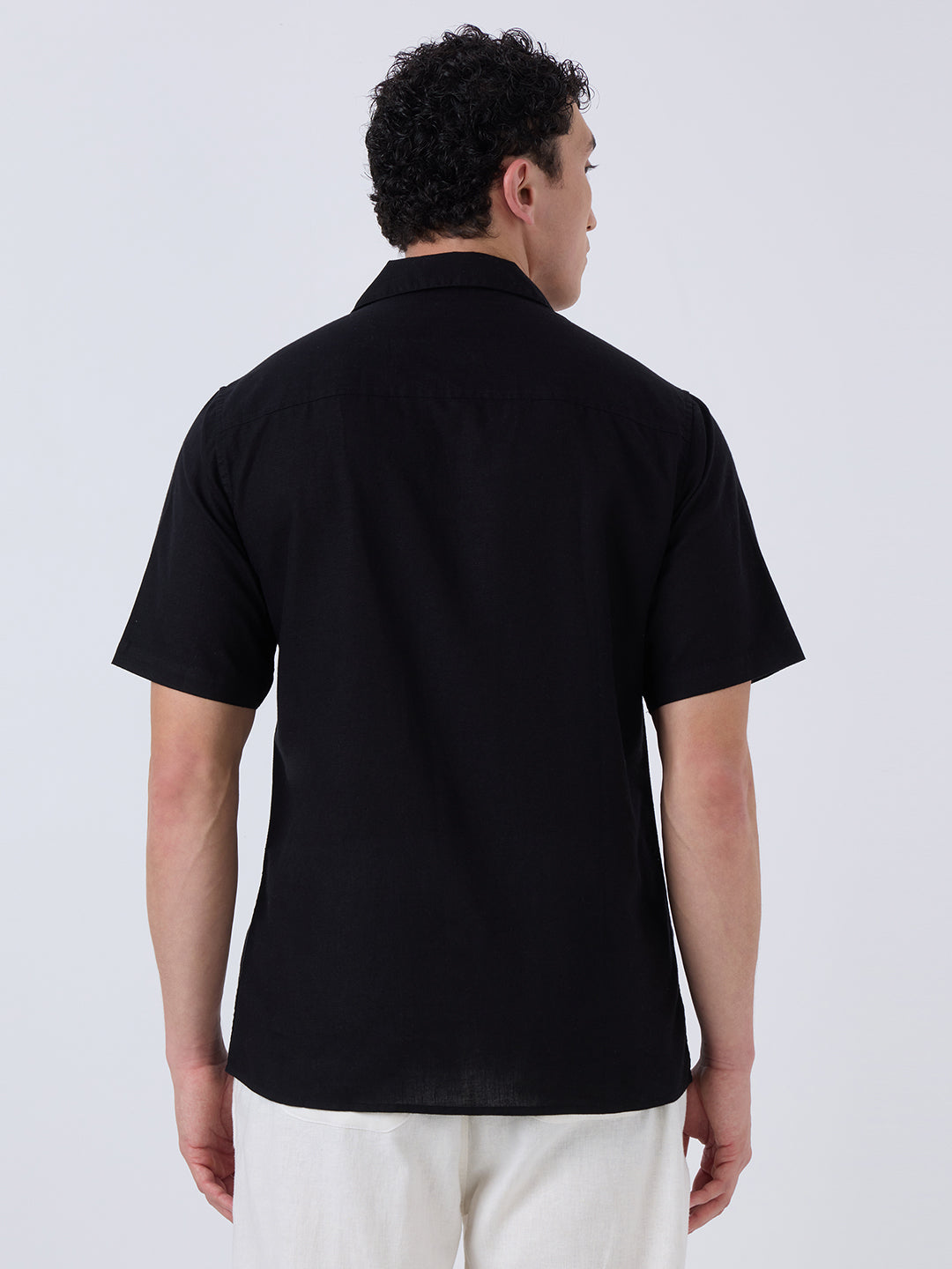 Santorini Half-Sleeves Linen Shirt - Black