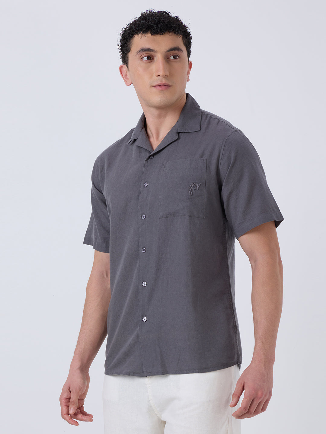 Santorini Half-Sleeves Linen Shirt - Grey