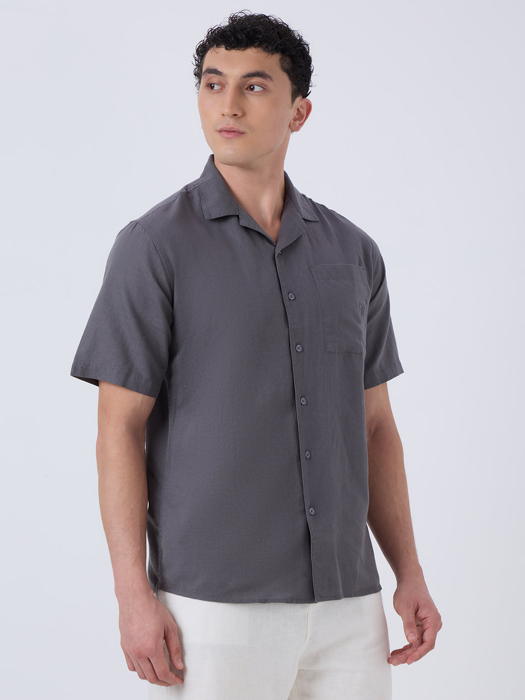 Santorini Half-Sleeves Linen Shirt - Grey