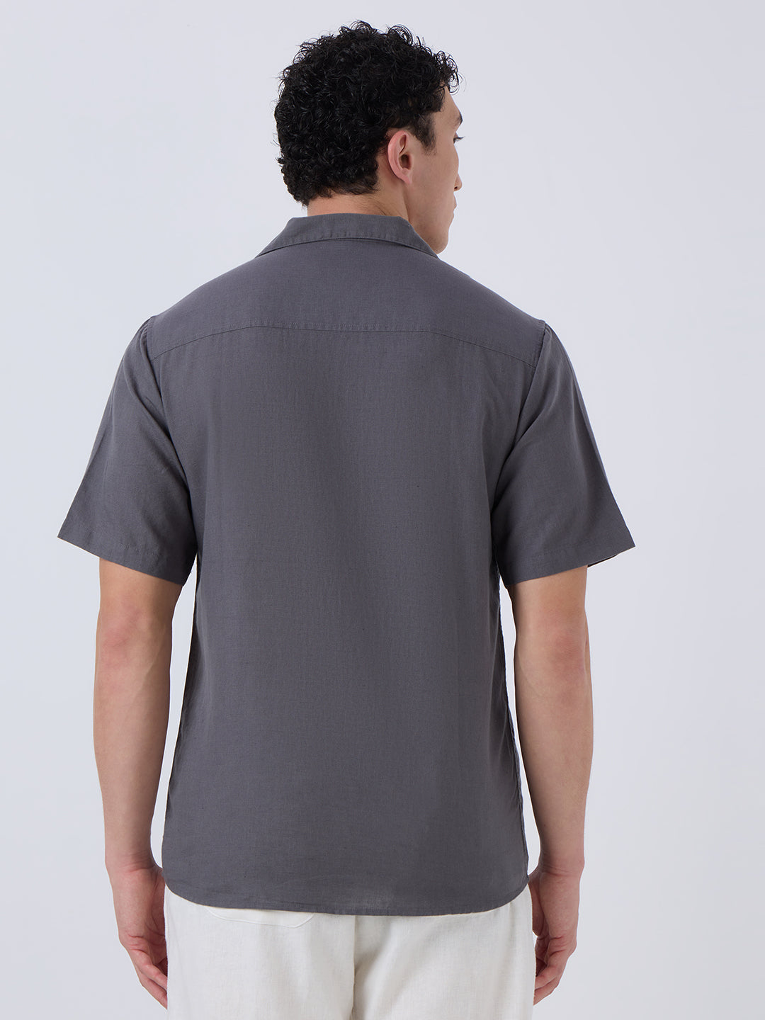Santorini Half-Sleeves Linen Shirt - Grey
