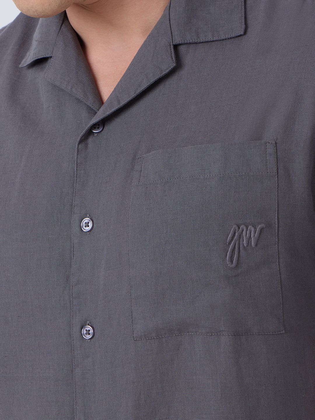 Santorini Half-Sleeves Linen Shirt - Grey