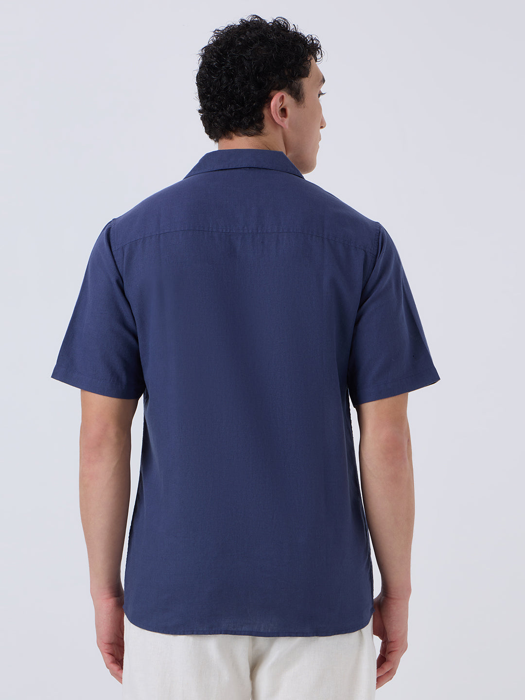 Santorini Half-Sleeves Linen Shirt - Navy Blue