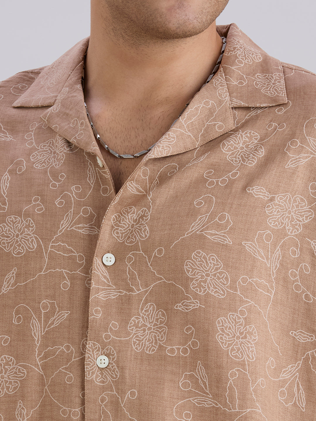 Aura Half-Sleeves Printed Cuban Collar Shirt - Brown
