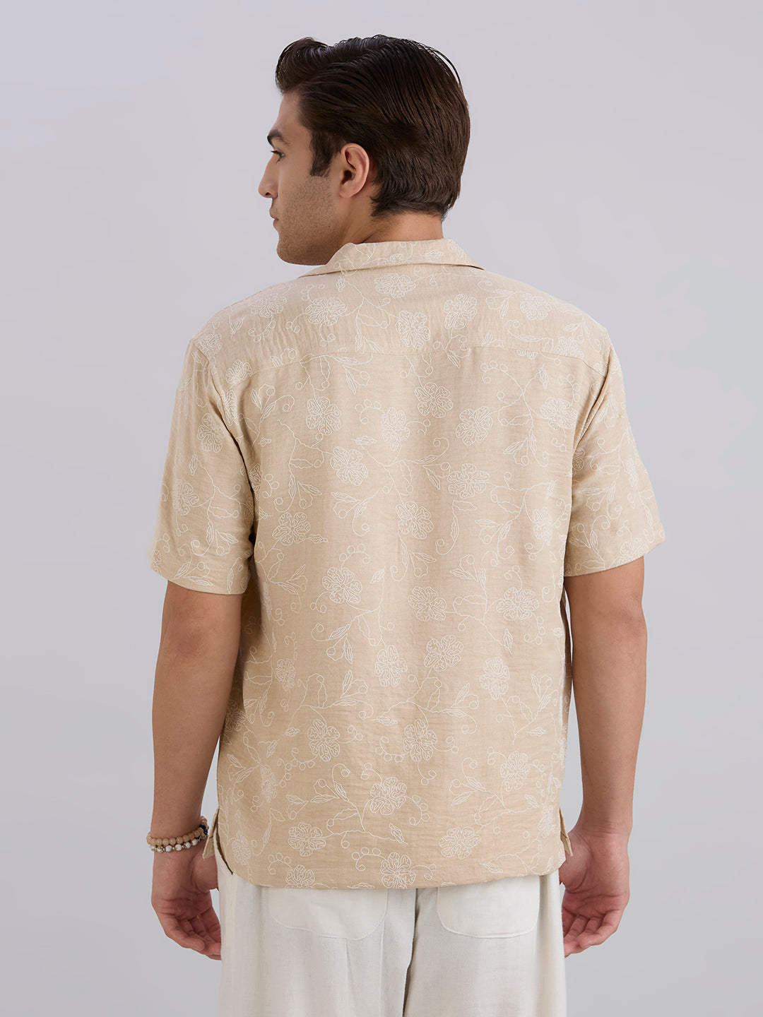 Aura Half-Sleeves Printed Cuban Collar Shirt - Cream