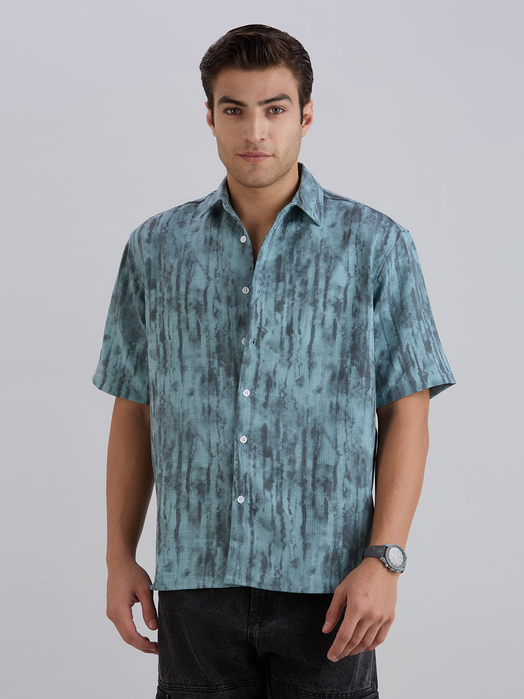 Mist Half-Sleeves Textured shirt - Blue