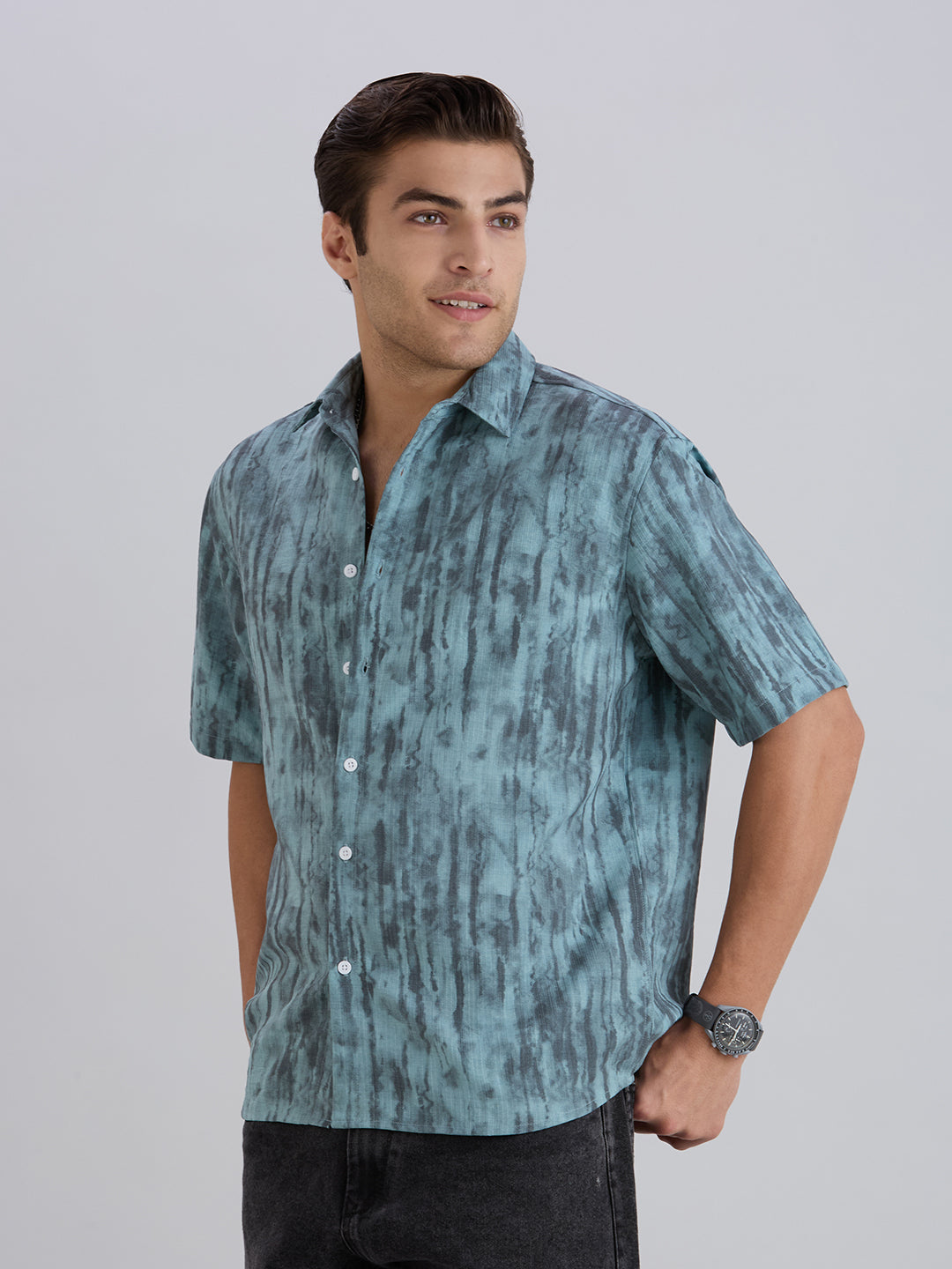 Mist Half-Sleeves Textured shirt - Blue