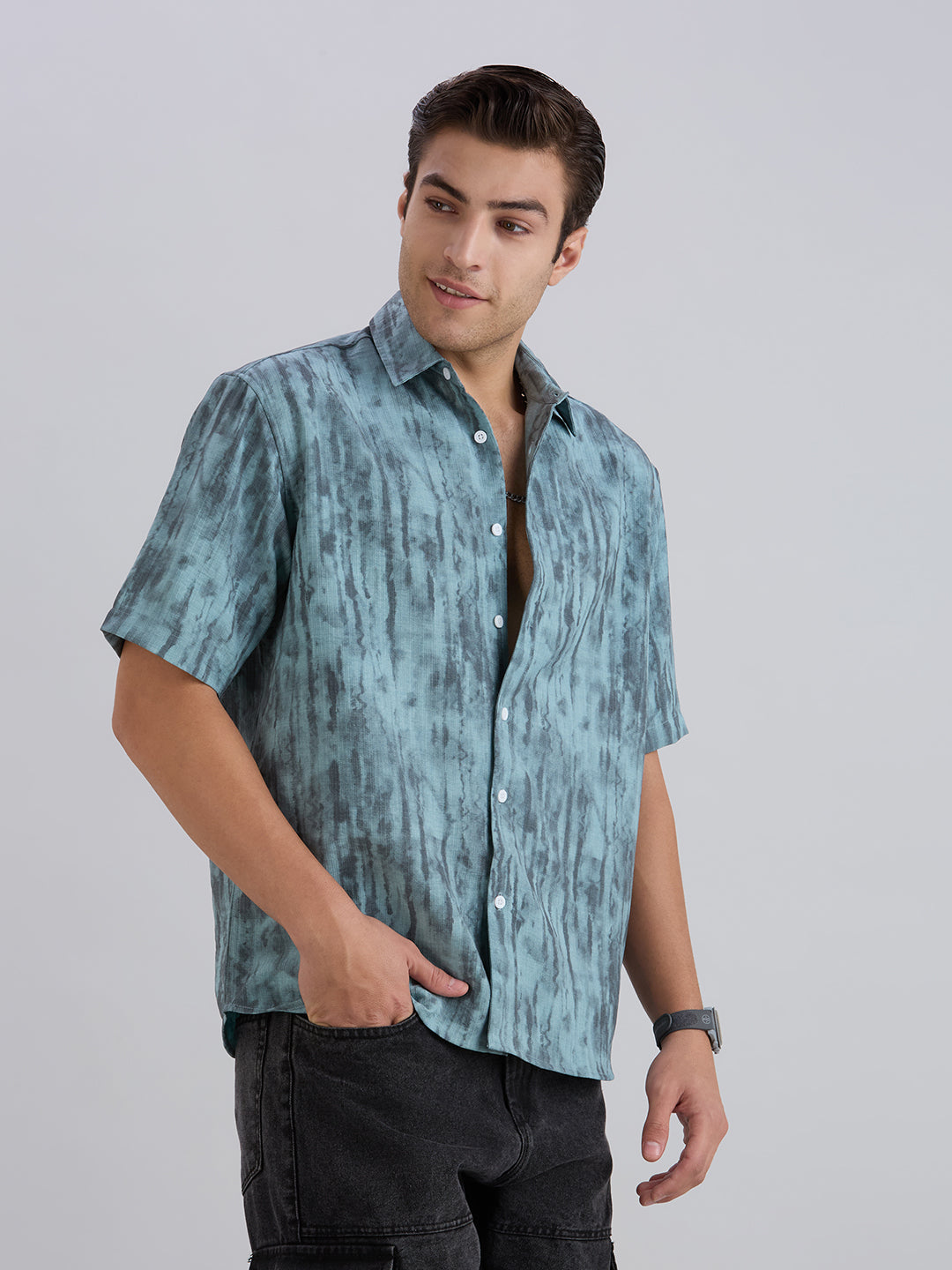 Mist Half-Sleeves Textured shirt - Blue