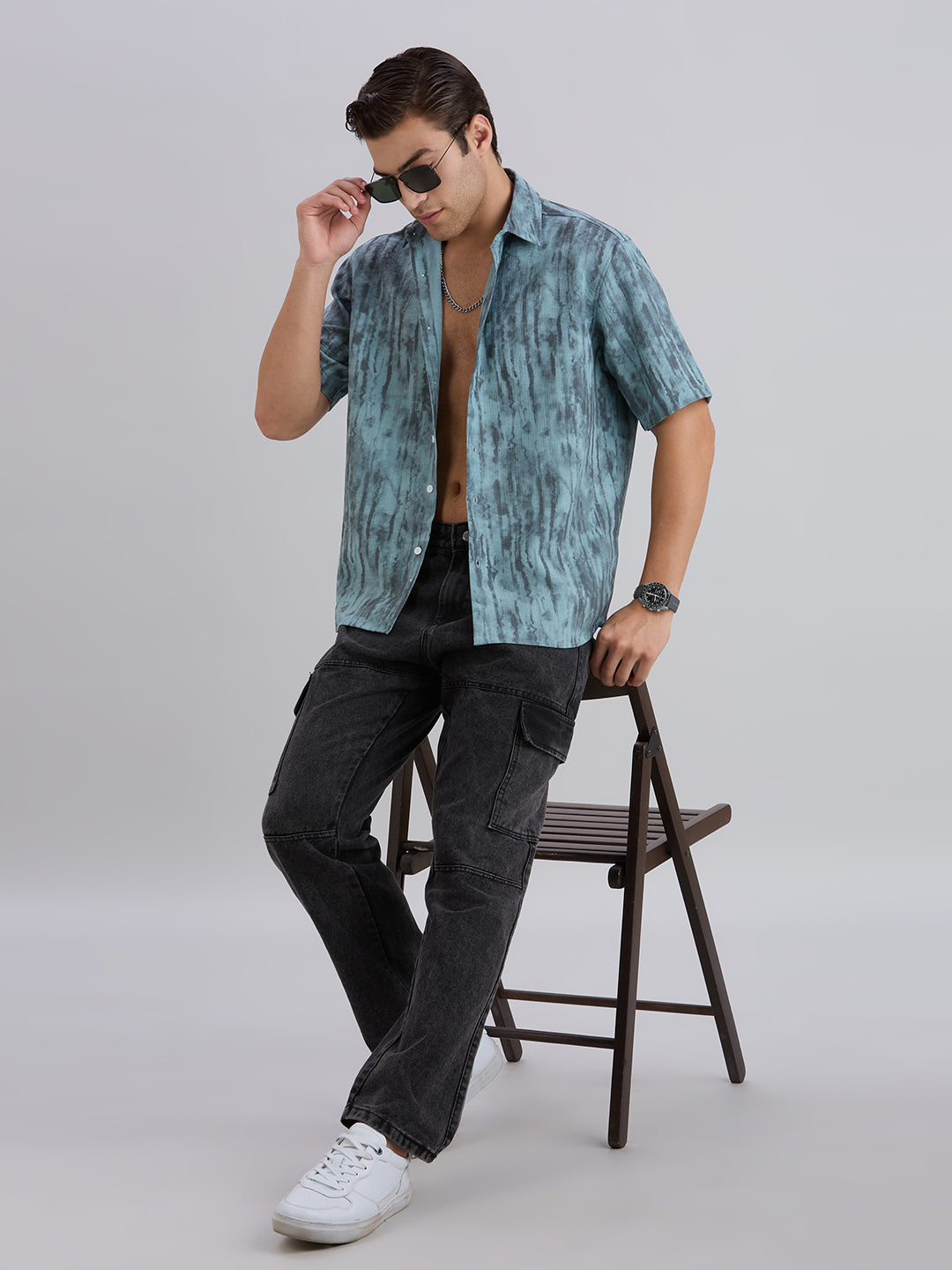 Mist Half-Sleeves Textured shirt - Blue