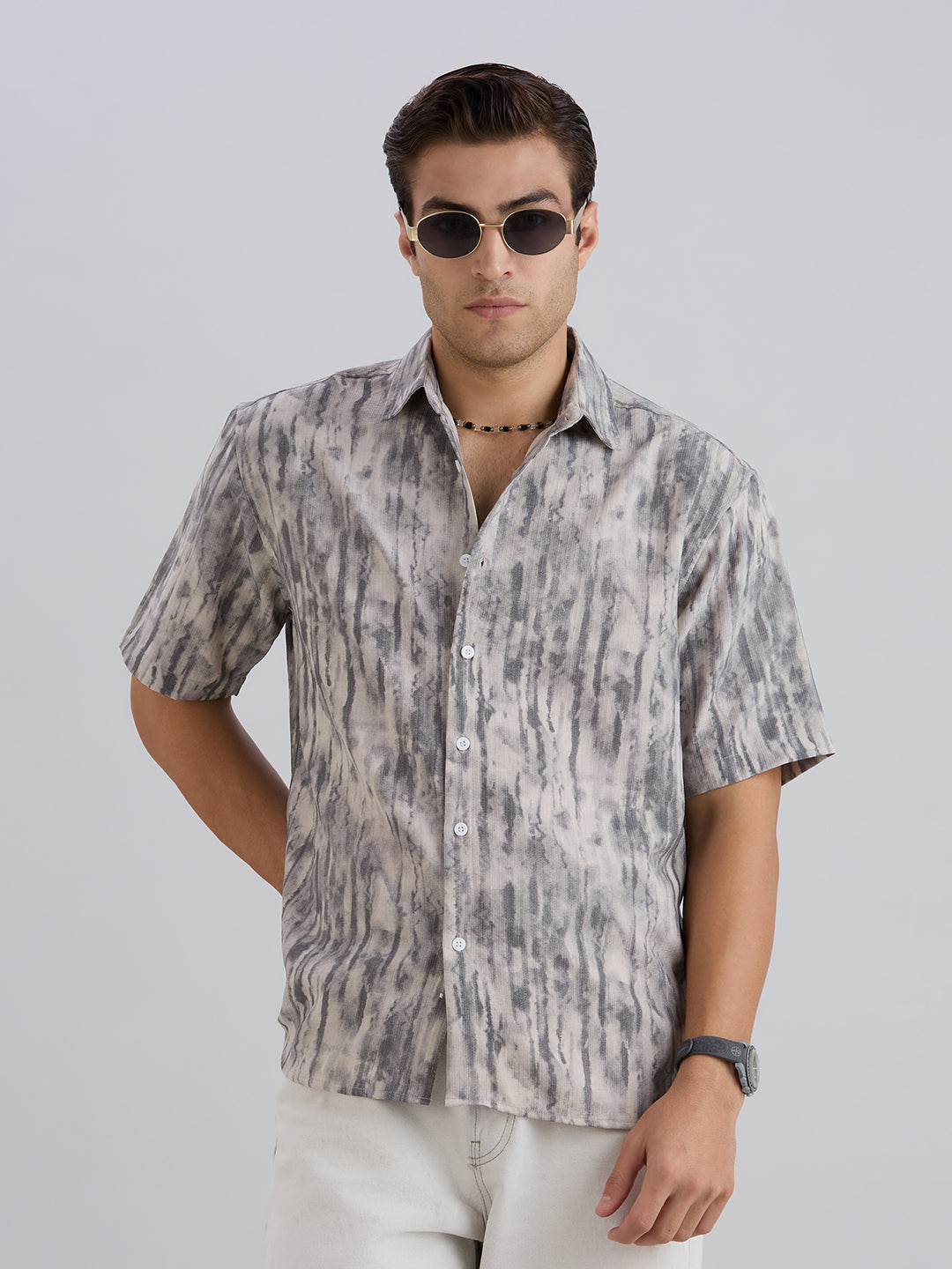 Mist Half-Sleeves Textured shirt - Beige