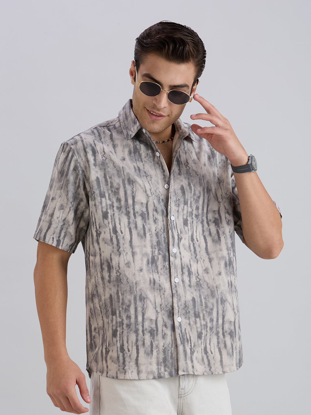 Mist Half-Sleeves Textured shirt - Beige