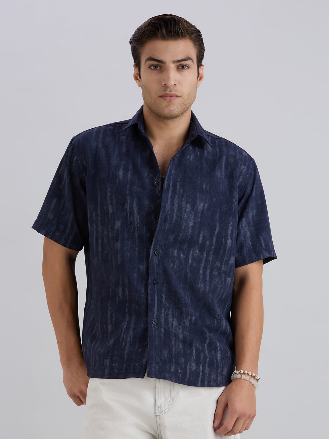 Mist Half-Sleeves Textured shirt - Navy Blue