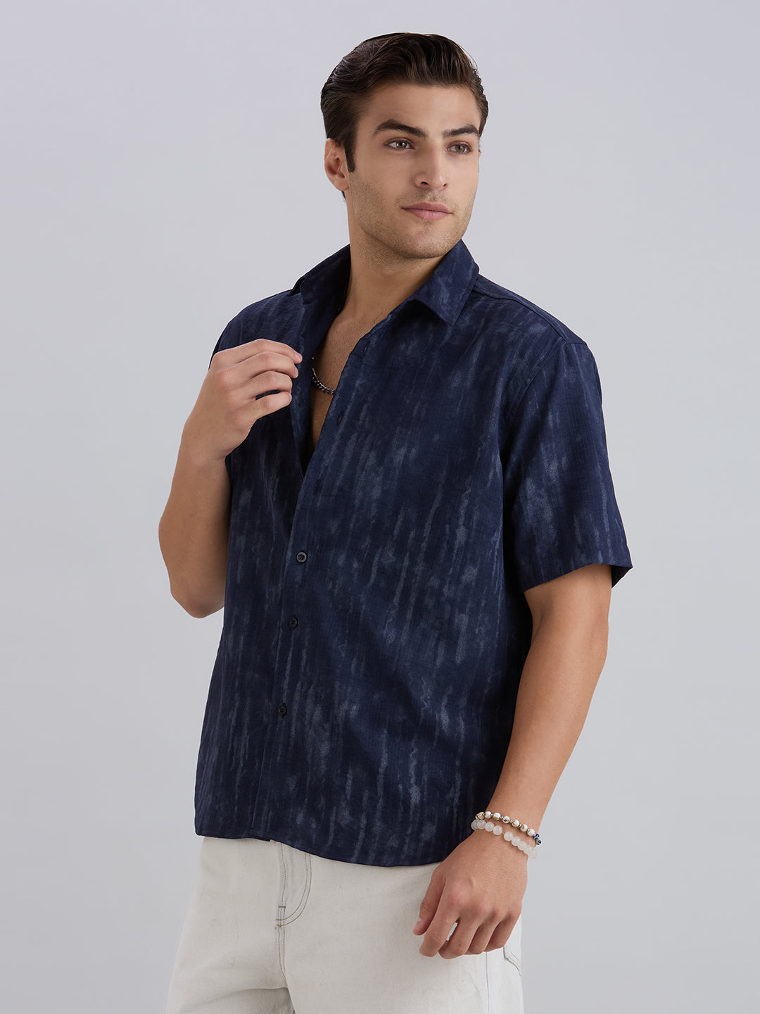 Mist Half-Sleeves Textured shirt - Navy Blue