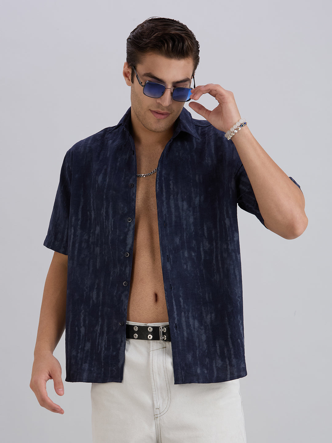 Mist Half-Sleeves Textured shirt - Navy Blue