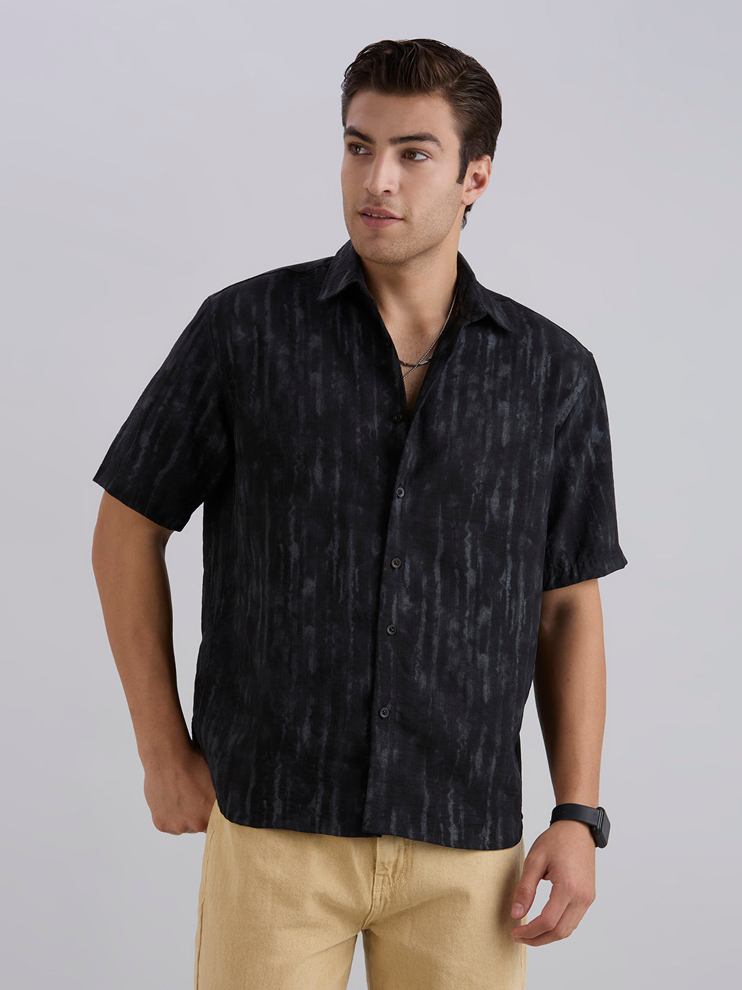 Mist Half-Sleeves Textured shirt - Black