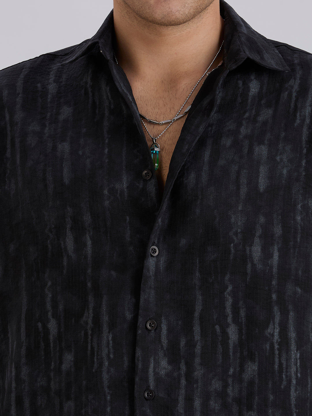 Mist Half-Sleeves Textured shirt - Black