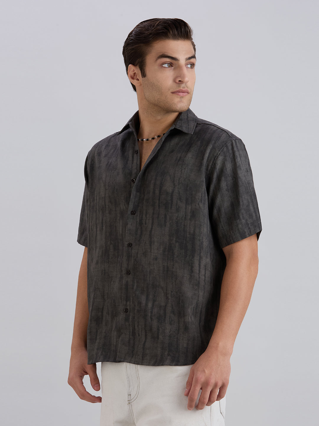 Mist Half-Sleeves Textured shirt - Grey