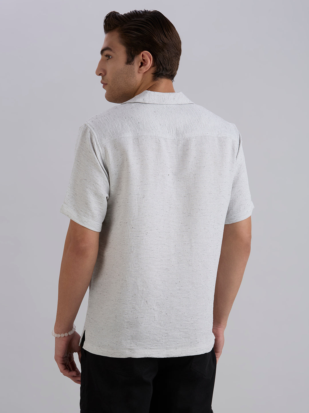 Matrix Half-Sleeves Double Pocket Cuban Collar Shirt - White