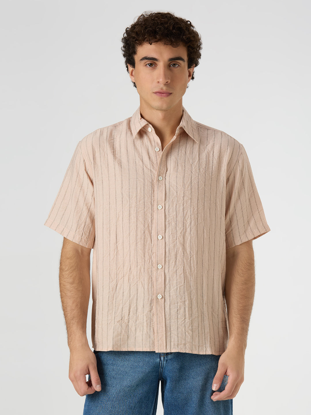 Ripple Half-Sleeves shirt - Light Peach