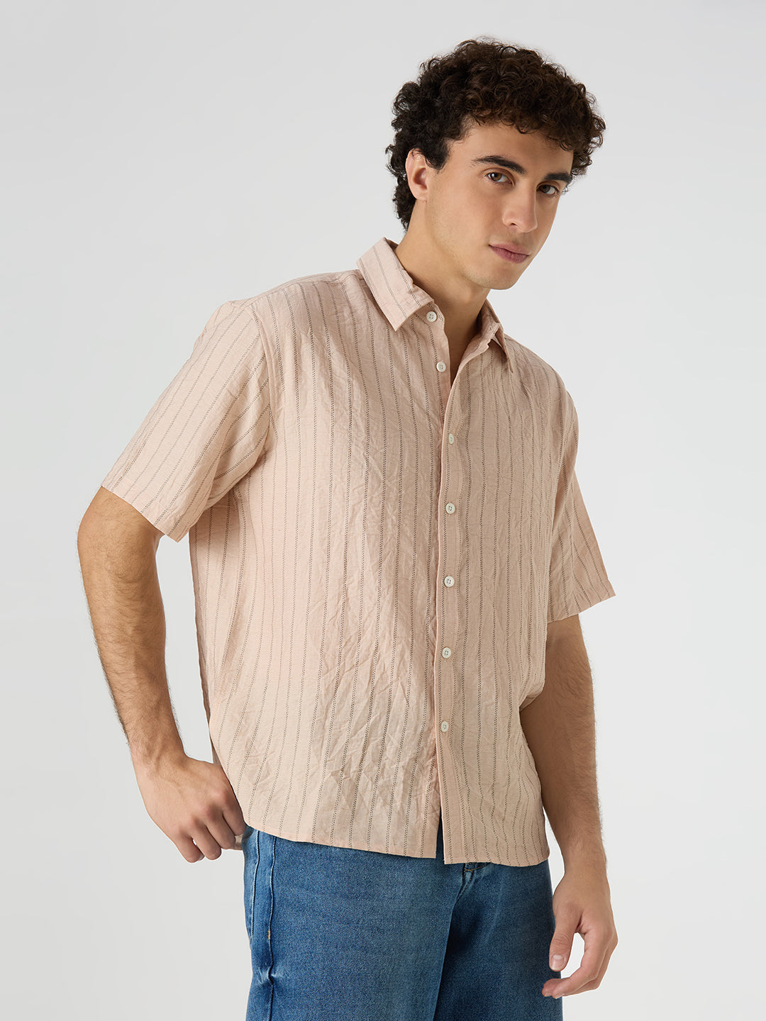 Ripple Half-Sleeves shirt - Light Peach