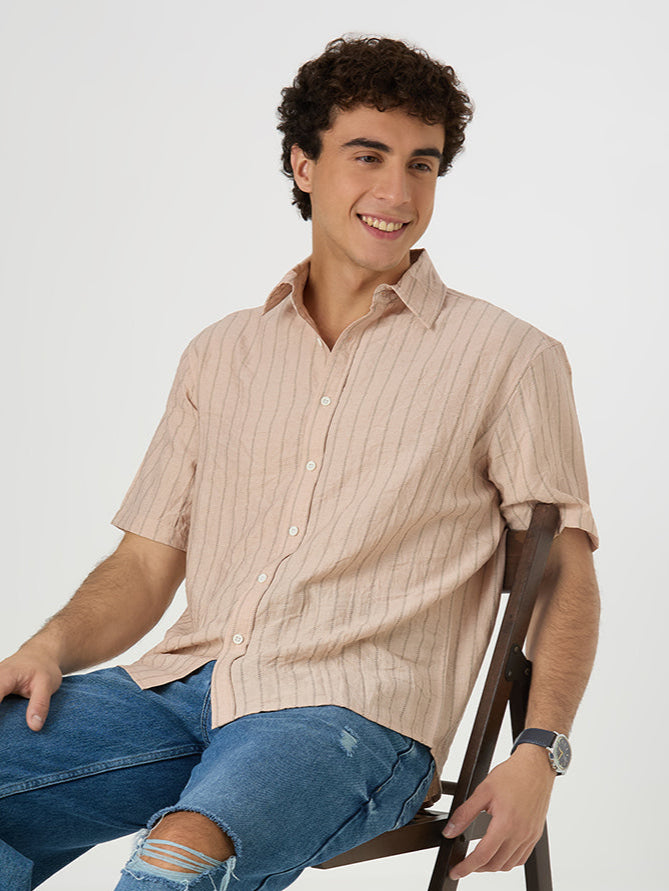 Ripple Half-Sleeves shirt - Light Peach
