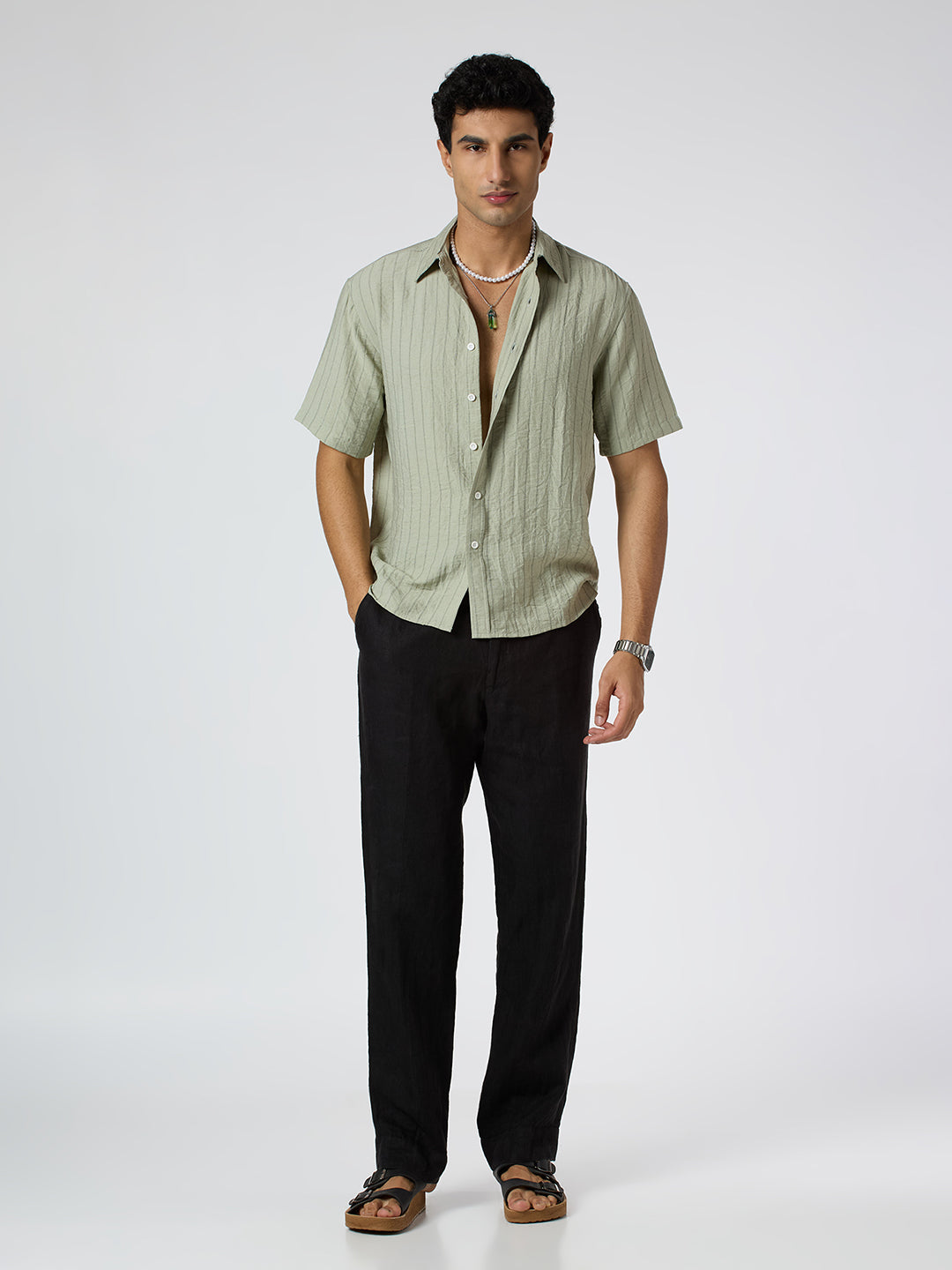 Ripple Half-Sleeves shirt - Sage Green