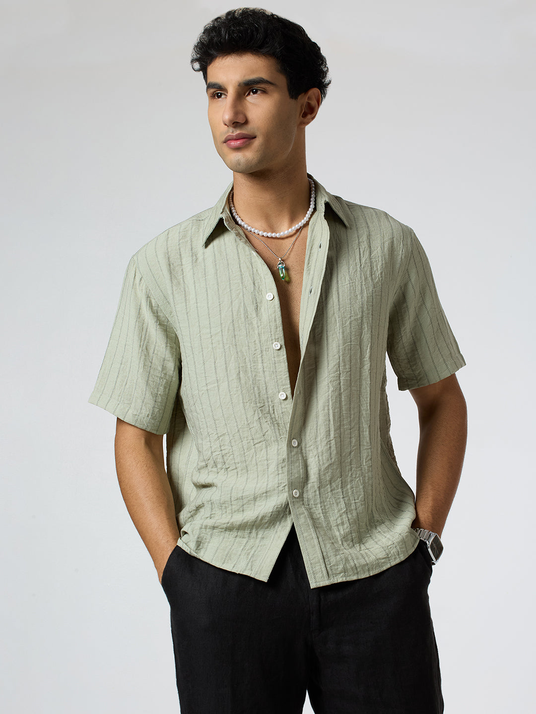 Ripple Half-Sleeves shirt - Sage Green