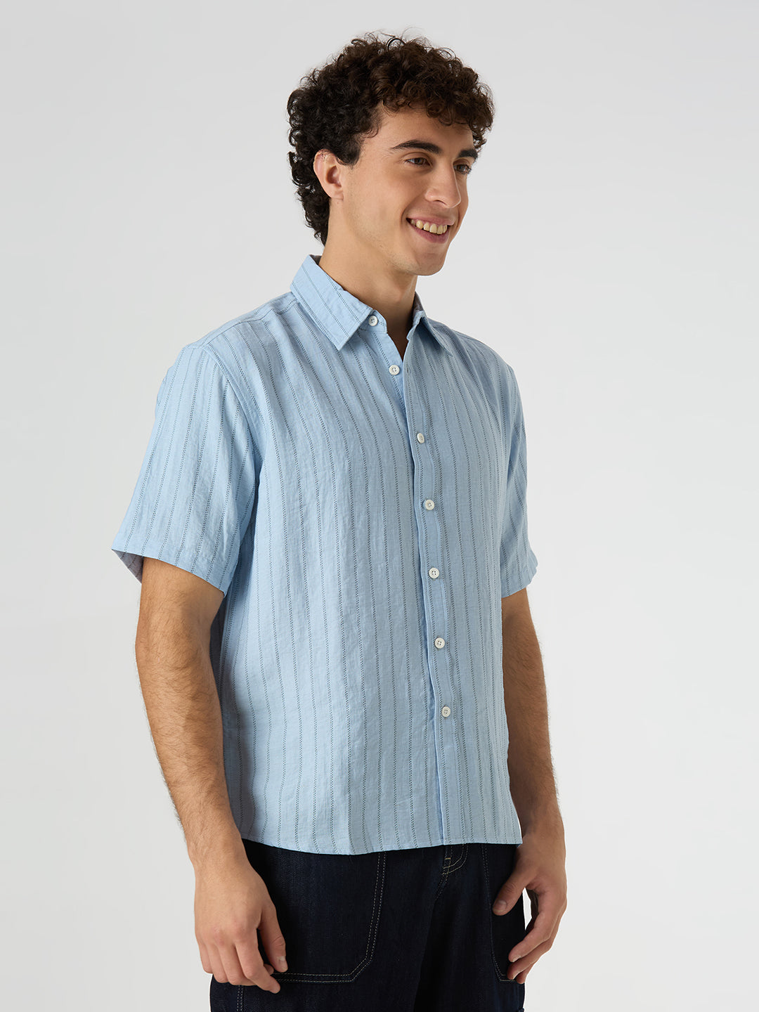 Ripple Half-Sleeves shirt - Sky Blue