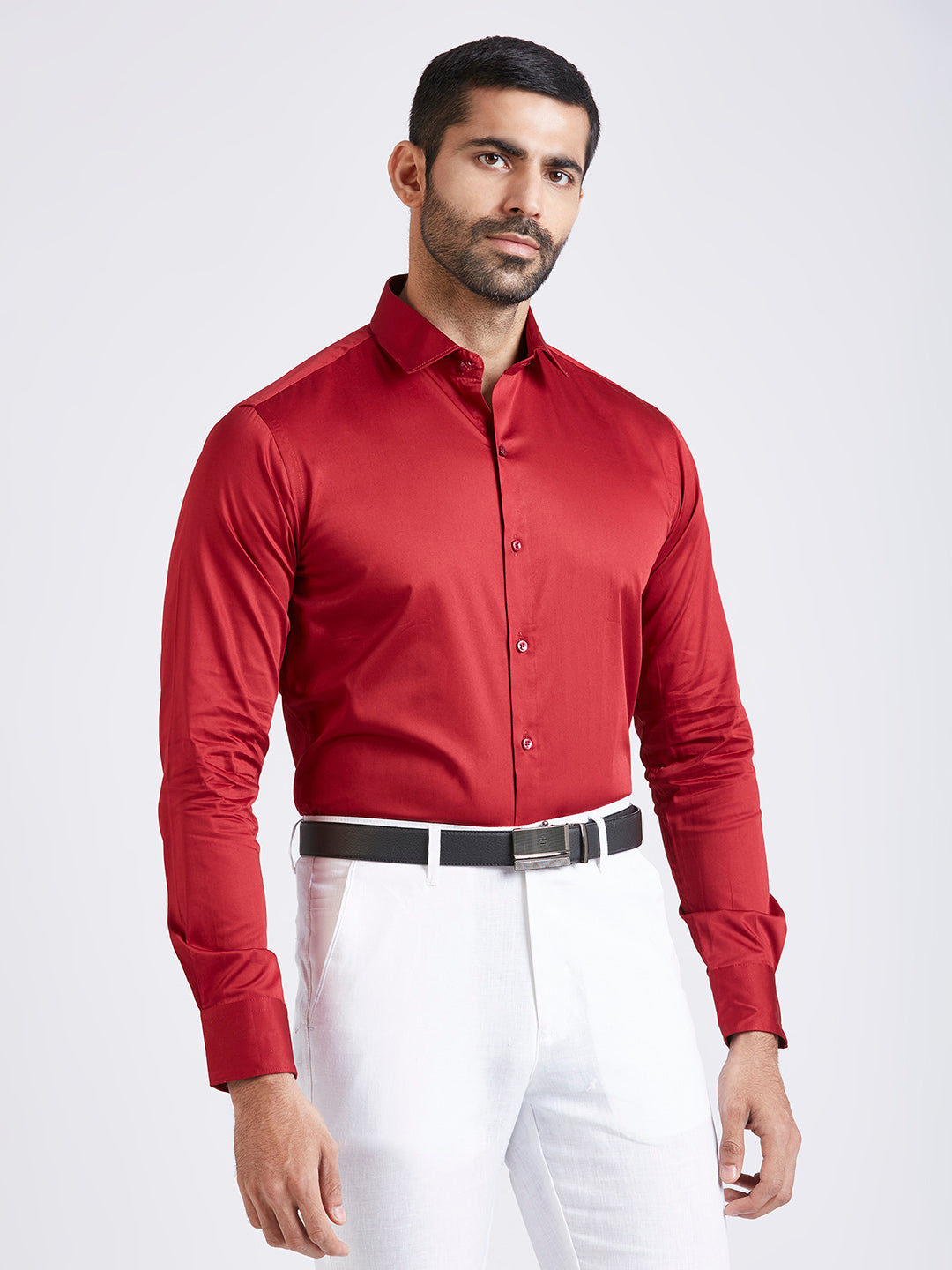 Arcane - Satin Slim Fit Shirt - Red