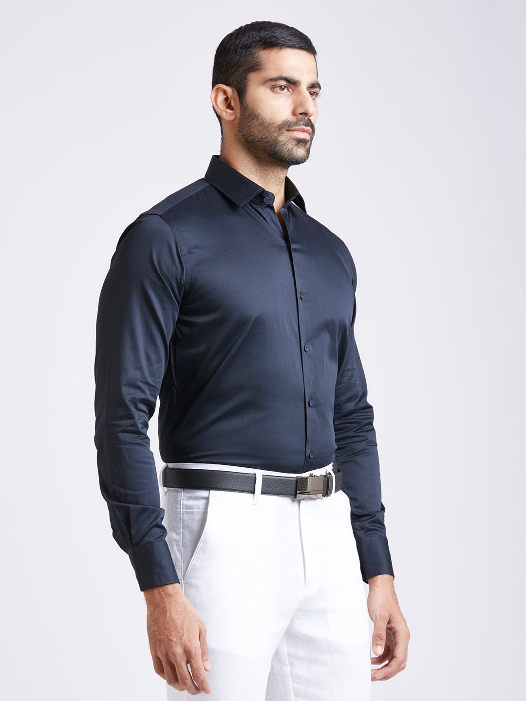 Pronto - Satin Slim Fit Shirt - Navy