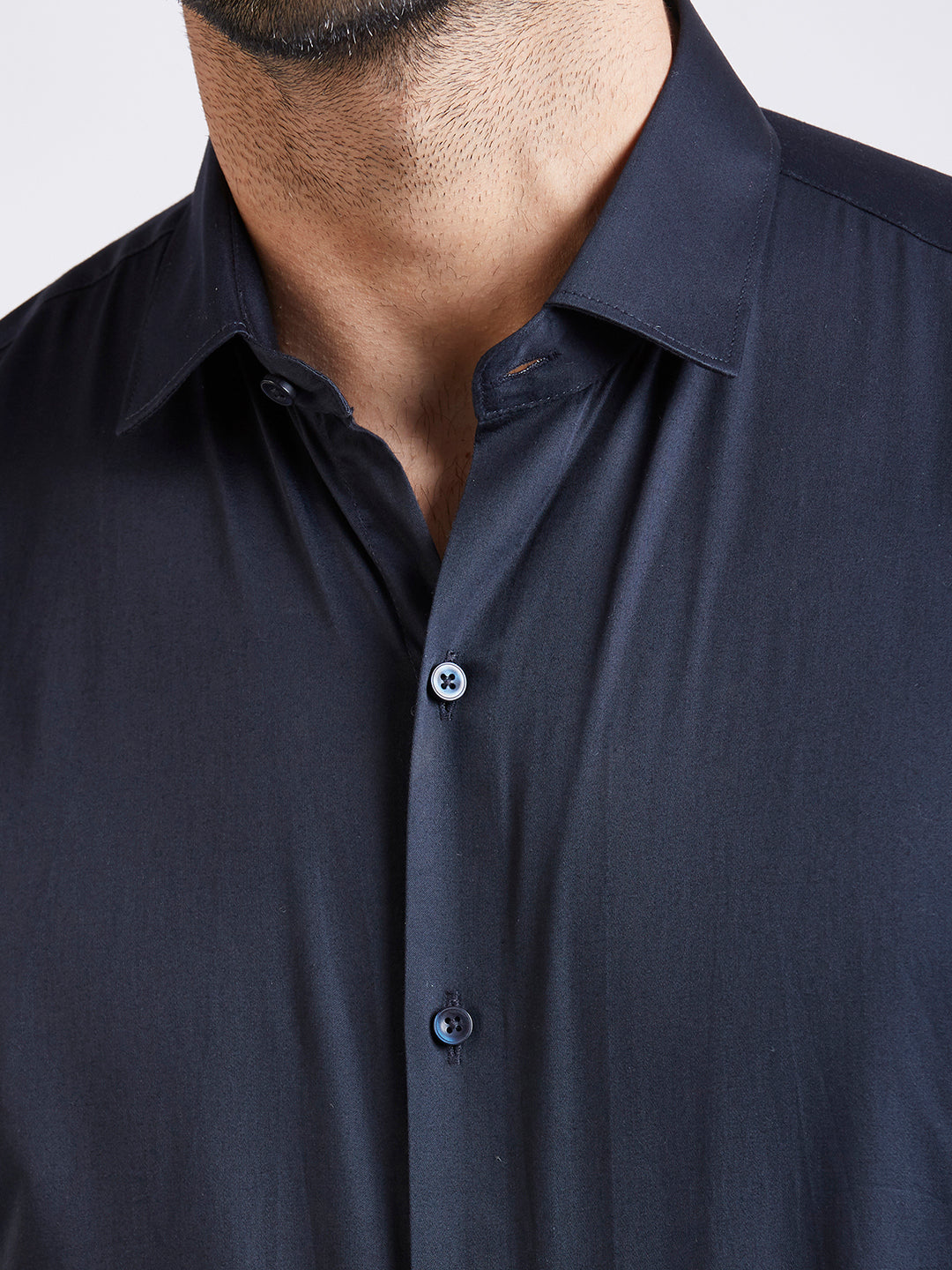 Pronto - Satin Slim Fit Shirt - Navy