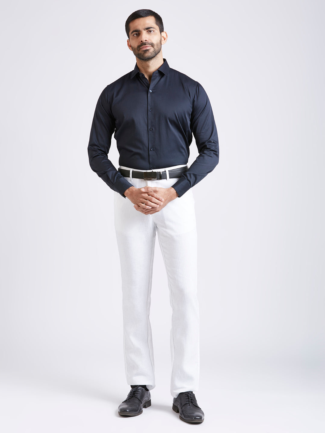 Pronto - Satin Slim Fit Shirt - Navy