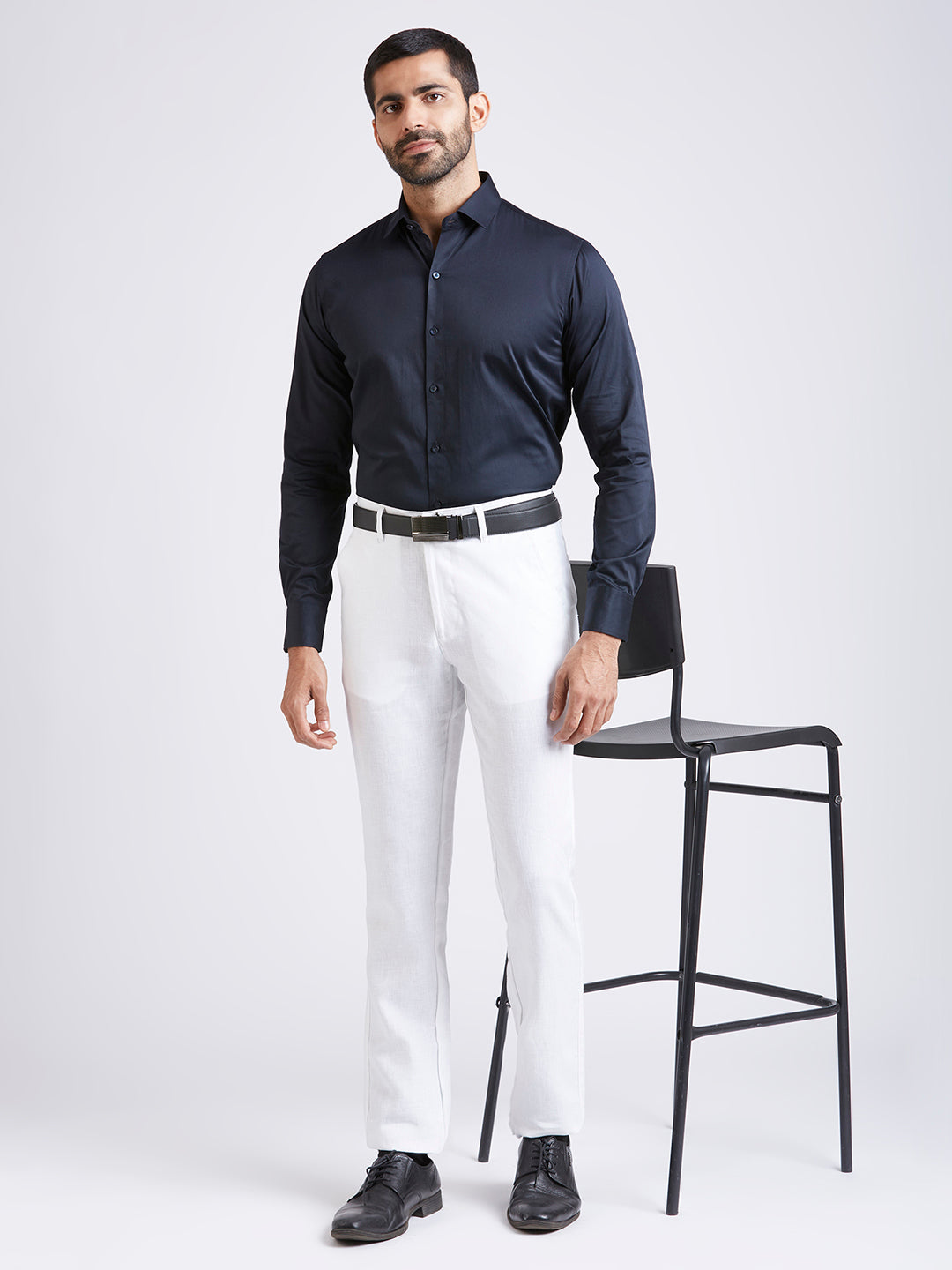 Pronto - Satin Slim Fit Shirt - Navy