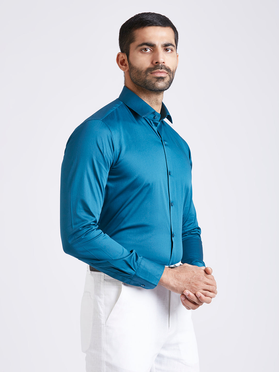 Turquoise - Satin Slim fit shirt