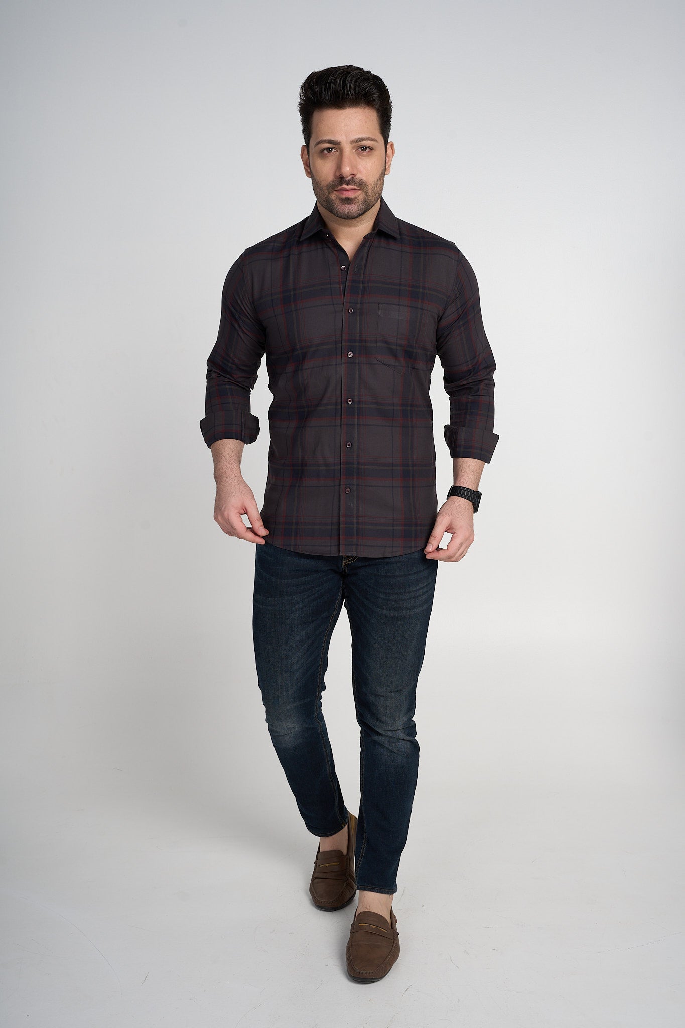 Broxtowe - Dobby Checkered slim fit shirt
