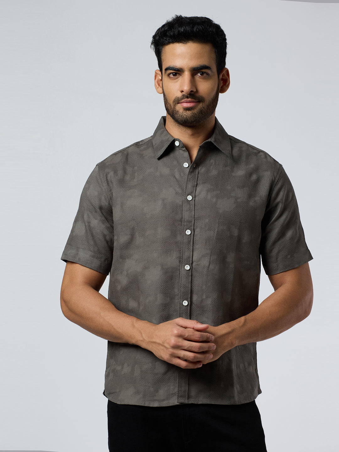 Zulu Half-Sleeves Textured Shirt - Grey