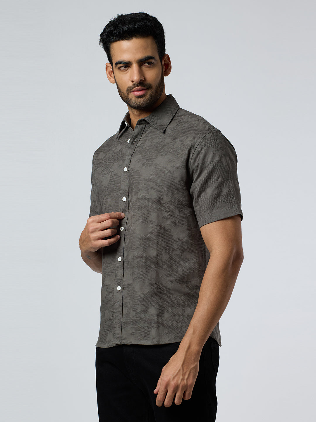 Zulu Half-Sleeves Textured Shirt - Grey