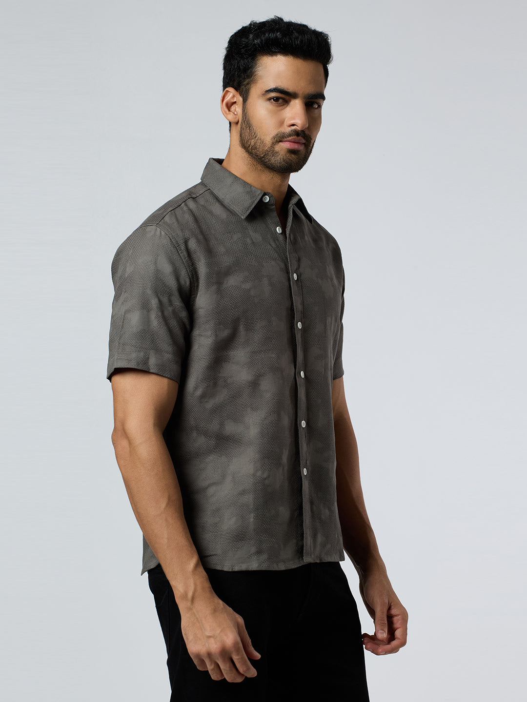 Zulu Half-Sleeves Textured Shirt - Grey