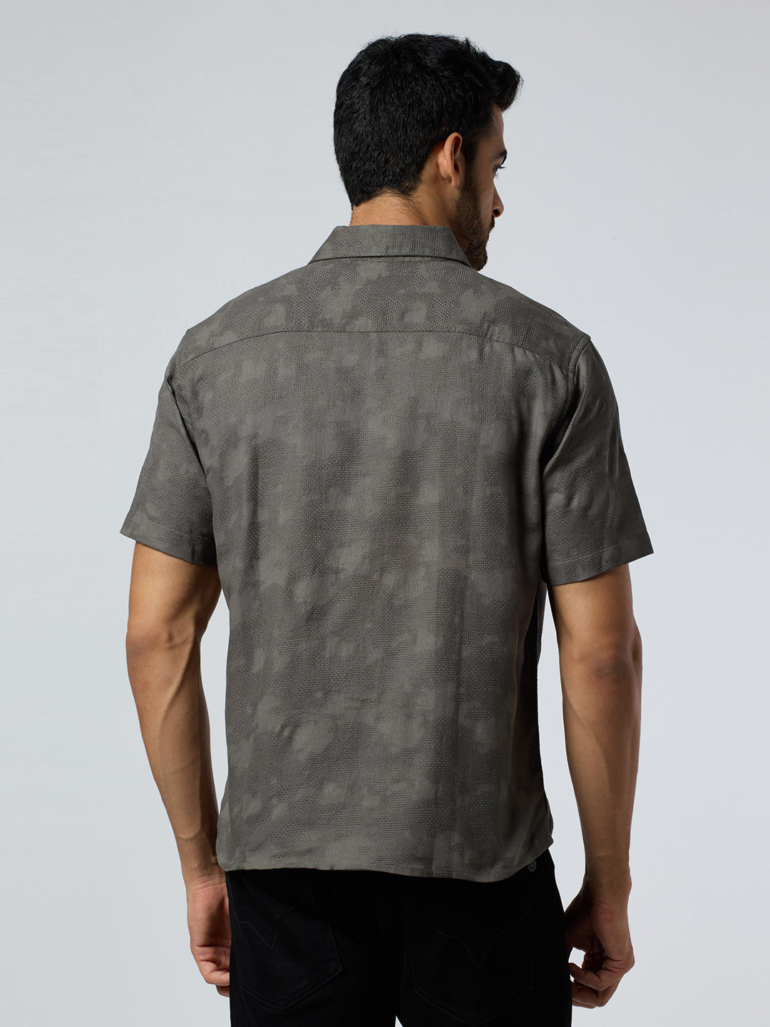 Zulu Half-Sleeves Textured Shirt - Grey