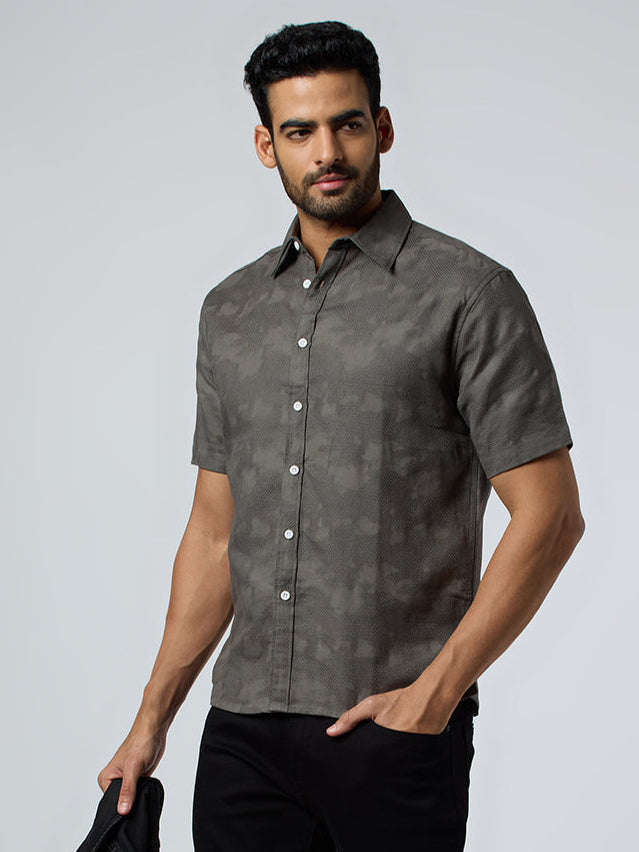 Zulu Half-Sleeves Textured Shirt - Grey