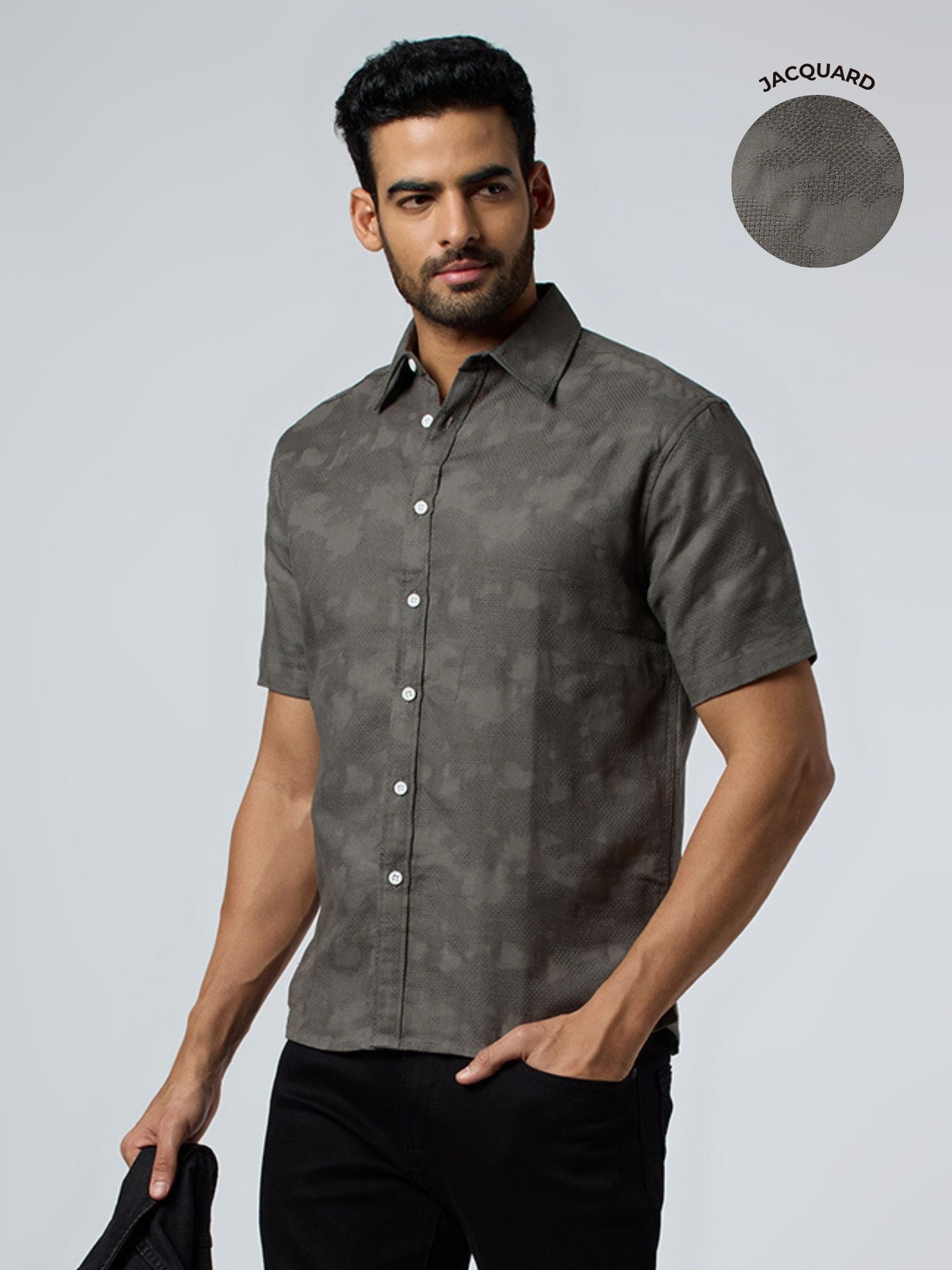 Zulu Half-Sleeves Textured Shirt - Grey