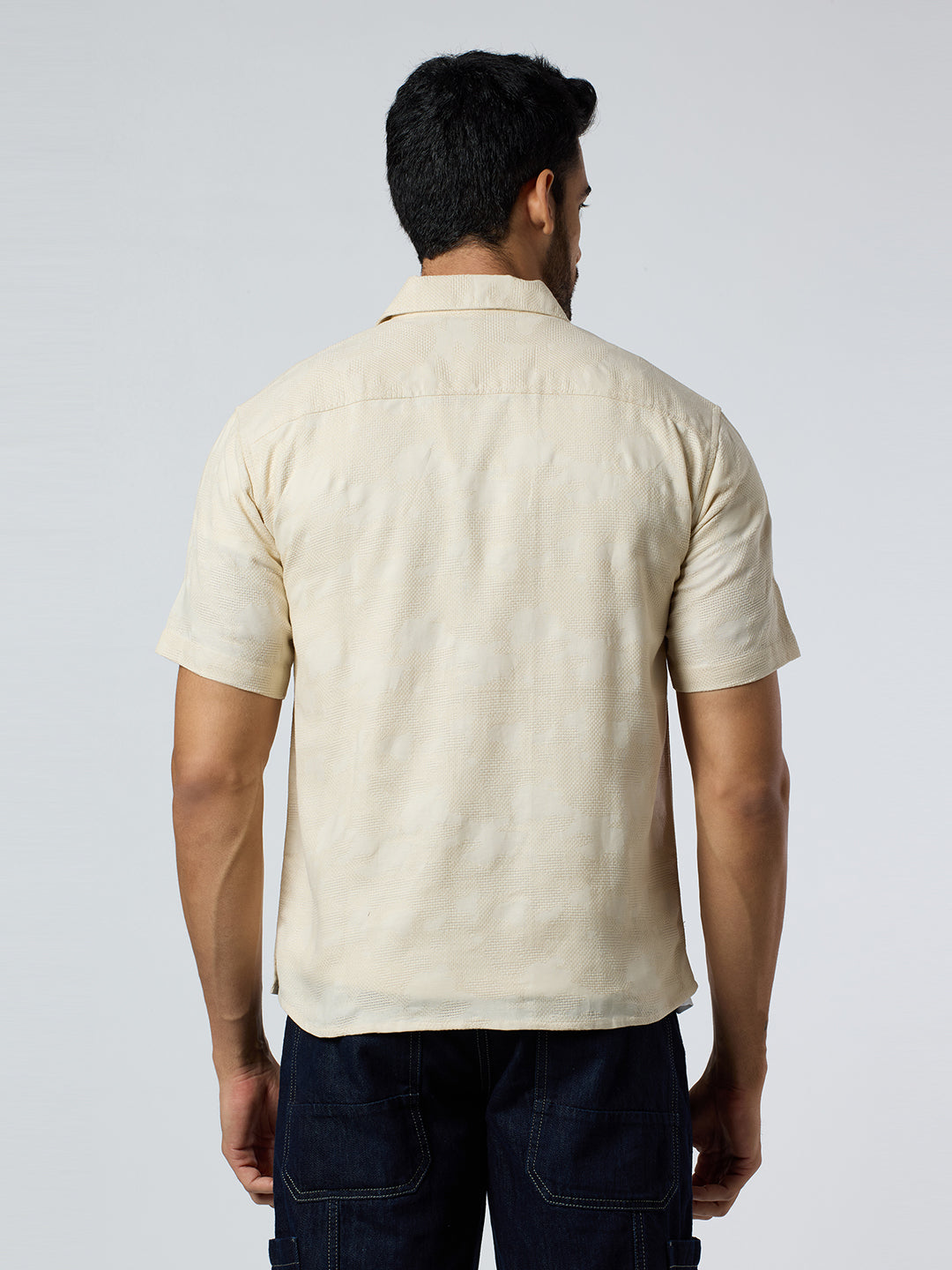Zulu Half-Sleeves Textured Shirt - Beige