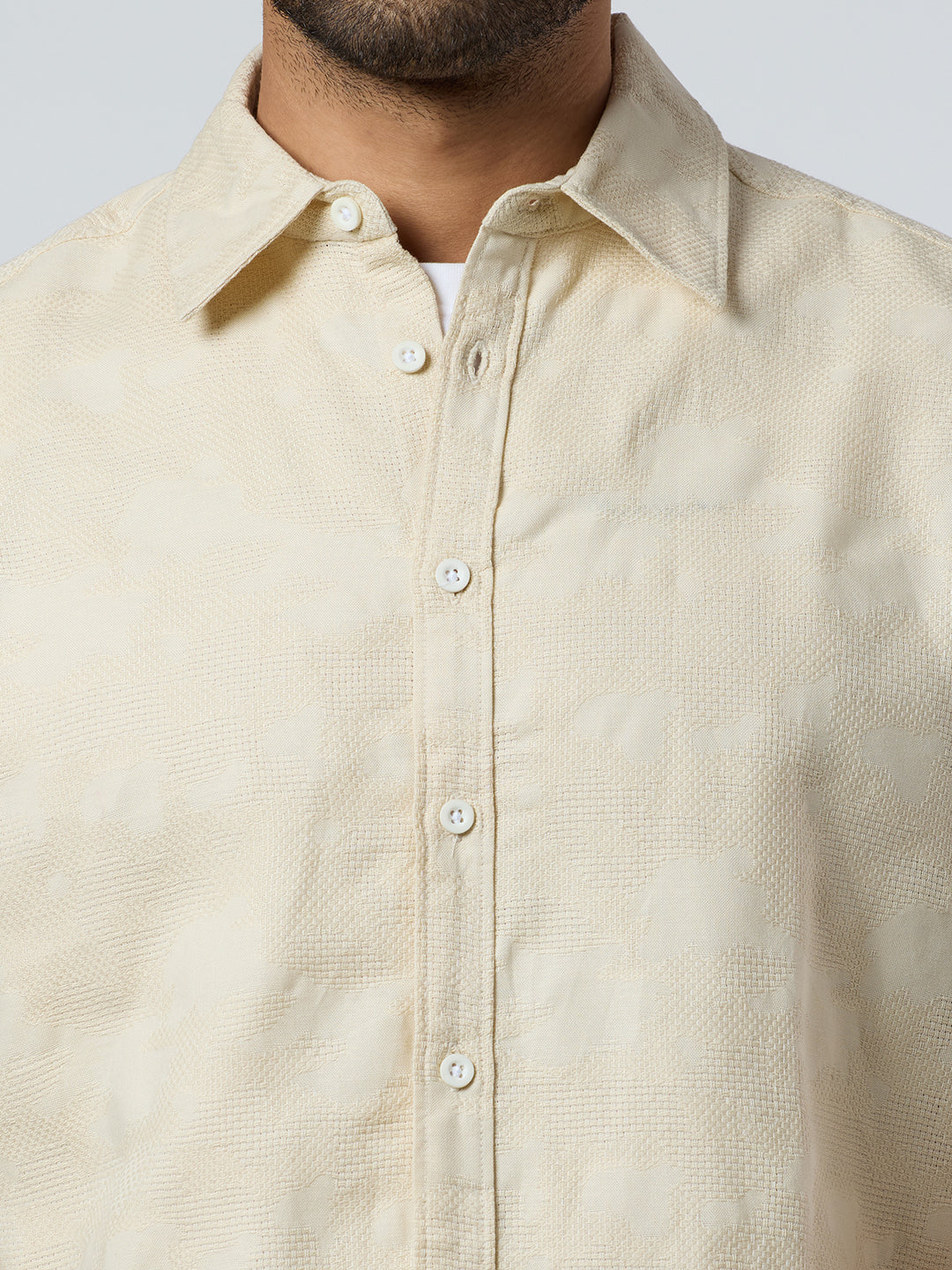 Zulu Half-Sleeves Textured Shirt - Beige