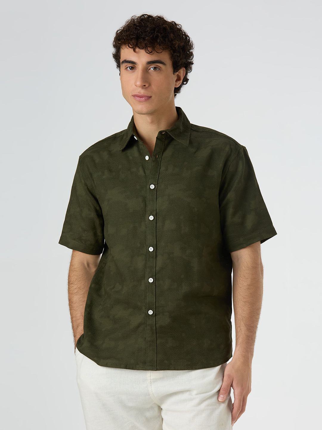 Zulu Half-Sleeves Textured Shirt - Olive