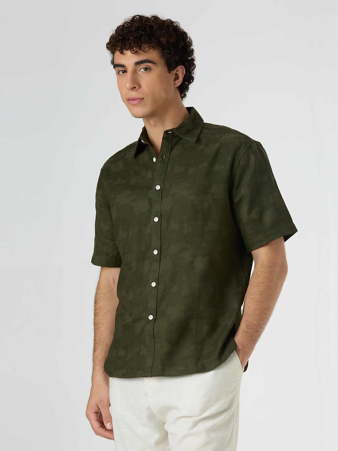 Zulu Half-Sleeves Textured Shirt - Olive