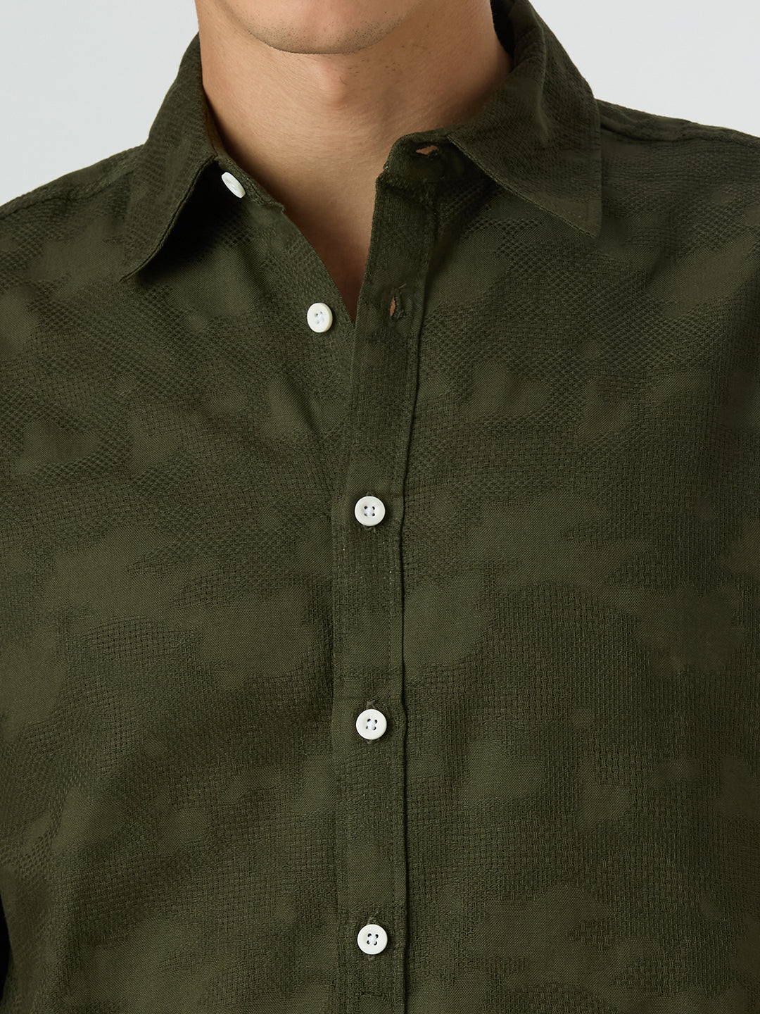 Zulu Half-Sleeves Textured Shirt - Olive