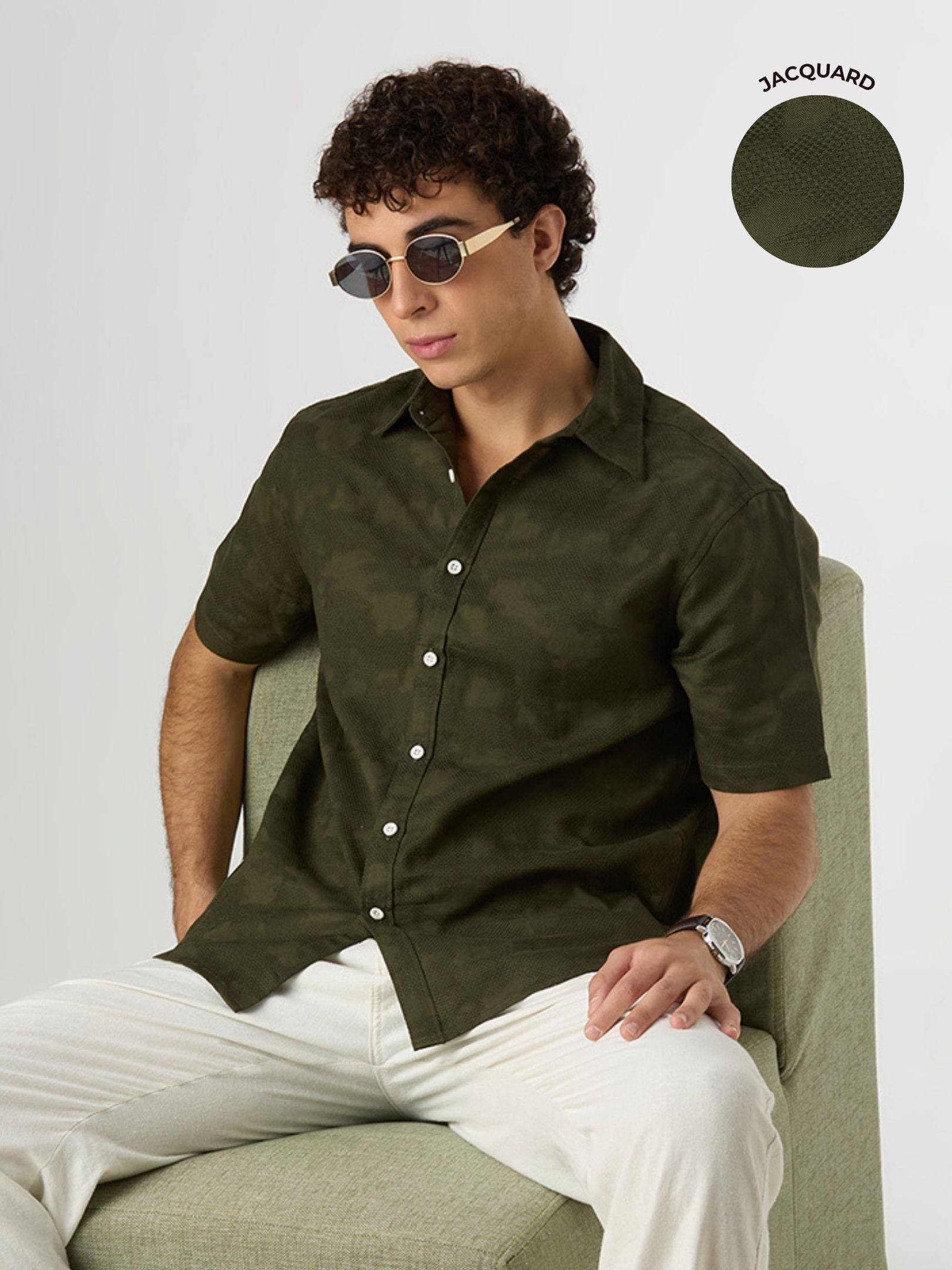Zulu Half-Sleeves Textured Shirt - Olive